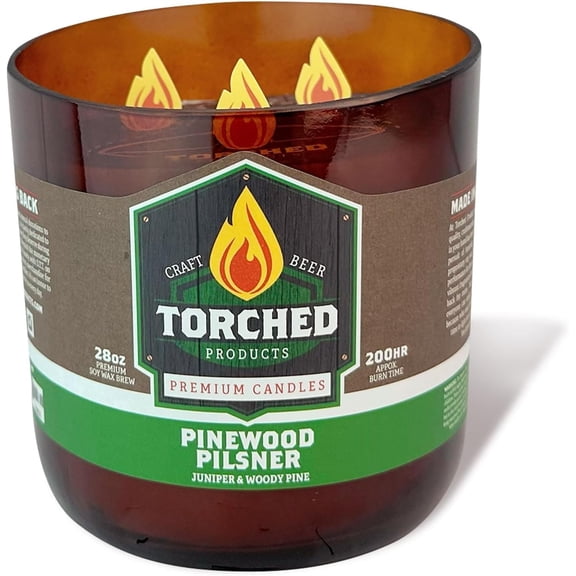 TORCHED Beer Scented Candles | Natural Soy Wax Candle | Pinewood Pilsner Scent 28 oz