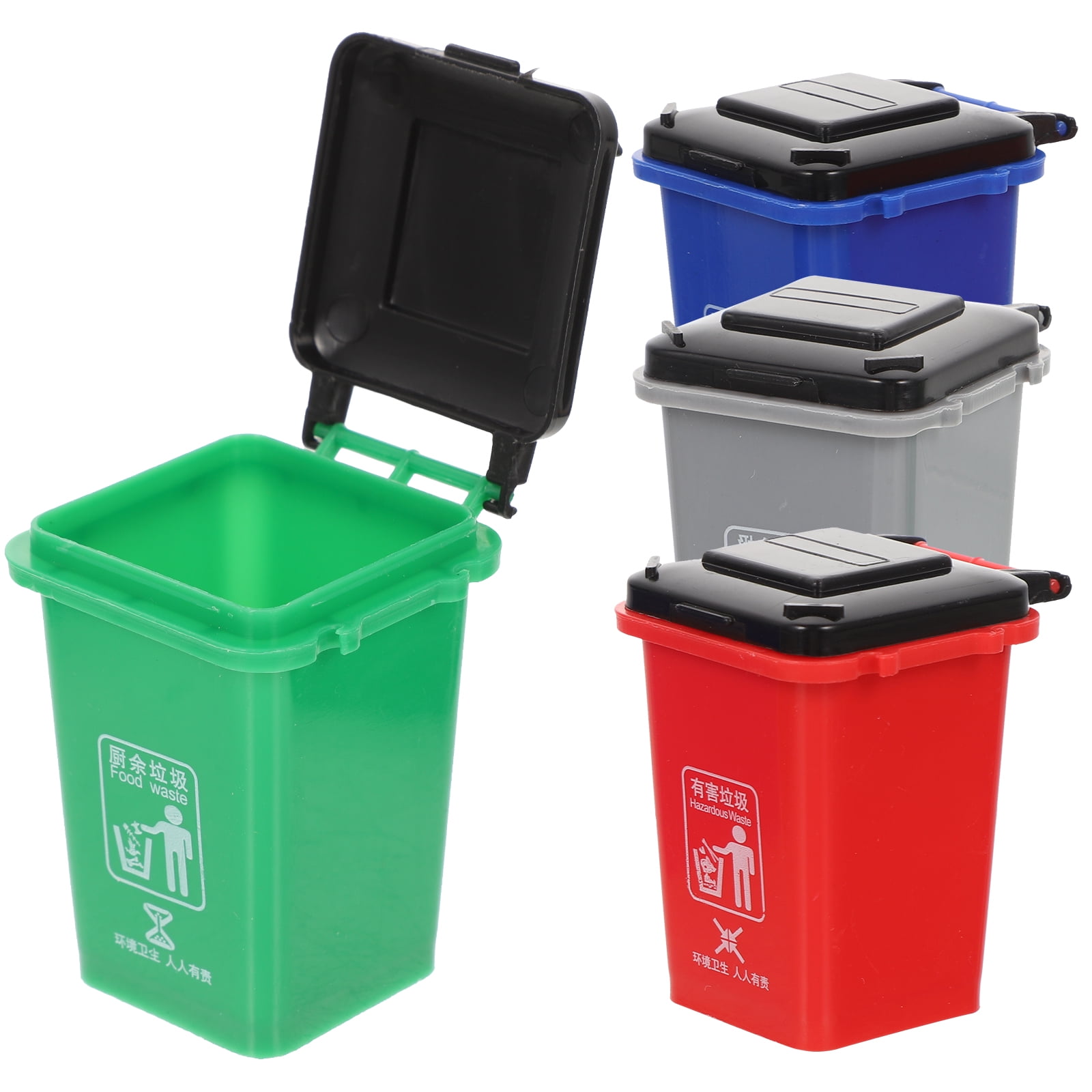 Ping 4Pcs Mini Trash Cans Model Kids Trash Cans Sorting Garbage Cans Miniature Scene Models