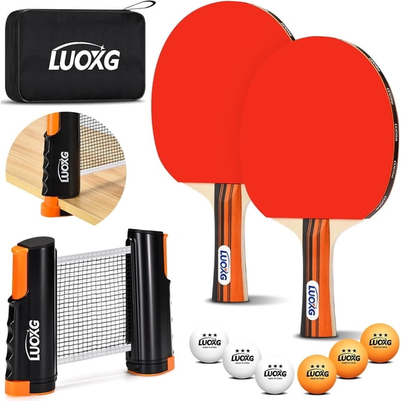 Table Tennis Paddles Set with Balls and Ping Pong Net with Clamps | 2Player Ping Pong Paddles Set with 3Star Balls, Retractable Net and Portable Case, Perfect for Family Games