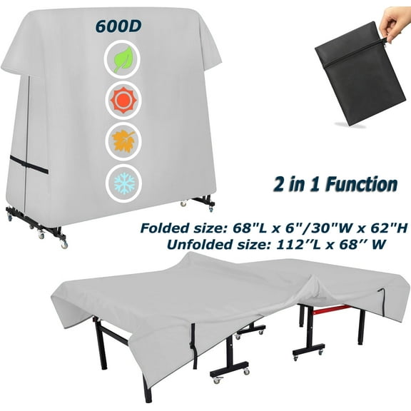 Ping Pong Table Cover Outdoor Waterproof, 600D Indoor Table Tennis Cover Fits Universal 9x5 FT Folding Tables and Flat Tables, Sunscreen Heavy-Duty Folding Table Tennis Table Cover