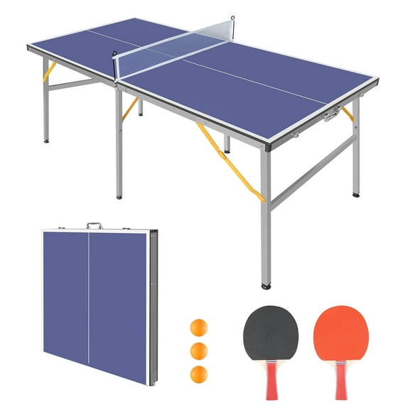 Ping Pong Table - Mid-Size, Foldable, Portable, 100% Pre-Assembled | 72" x 36" | Aluminum Weatherproof Indoor Outdoor Table Tennis Table | Includes Net, Cover, Ping Pong Paddles & Balls