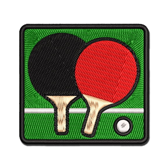 Ping Pong Table Tennis Paddles and Ball Applique Multi-Color Embroidered Iron-On Patch - 2.0 Inch Mini