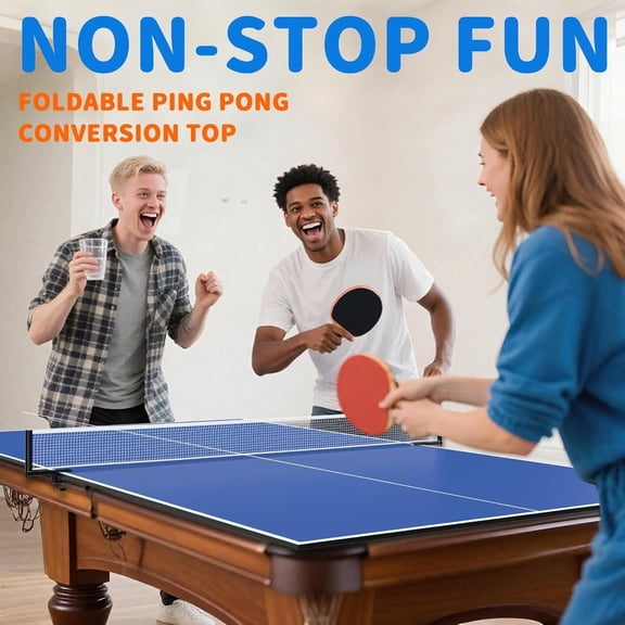 Ping Pong Table Topper for Pool Table, 8X4 FT Foldable Table Tennis Conversion Top with Net & Foam Padding - Perfect for Family Game Rooms