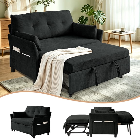 Pingliang Home 3 in 1 Convertible Sleeper Sofa Bed, Pull Out Loveseat Couch with Adjustable Backrest and Storage Pocket,Modern Double Seater Couch with 2 Pillows for Living Room,Apartment,Small Space