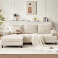 thumbnail image 1 of Pingliang Home 98" L-Shaped Sectional Sofa with Chaise, Comfy Corduroy Fluffy 3 Seater Couch with 2 Cup Holders for Living Room,Apartment,Office, Beige, 1 of 11
