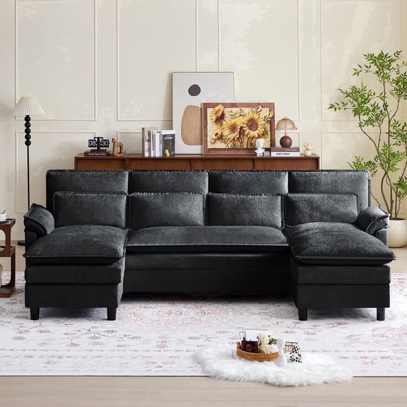 Pingliang Home 104.7" U Shaped Couch,4 Seat Sectional Sofa with 4 Pillows and Double Chaises,Oversized Chenille Sofa Couch for Living Room Apartment Office