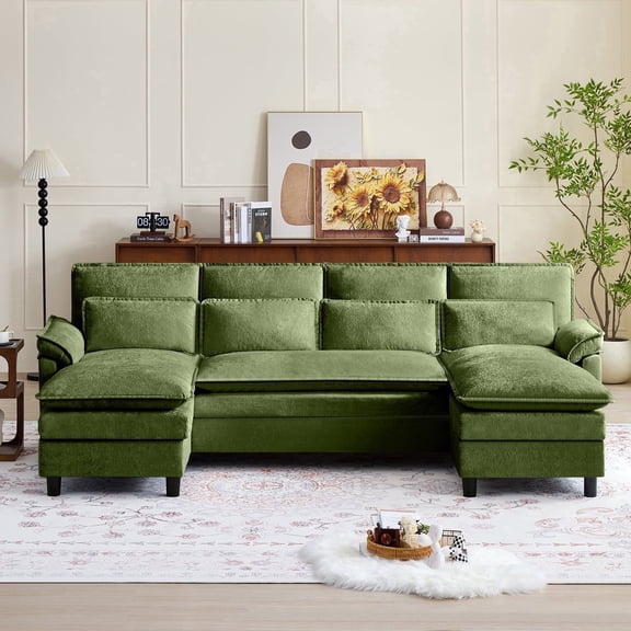 Pingliang Home 104.7" U Shaped Couch,4 Seat Sectional Sofa with 4 Pillows and Double Chaises,Oversized Chenille Sofa Couch for Living Room Apartment Office