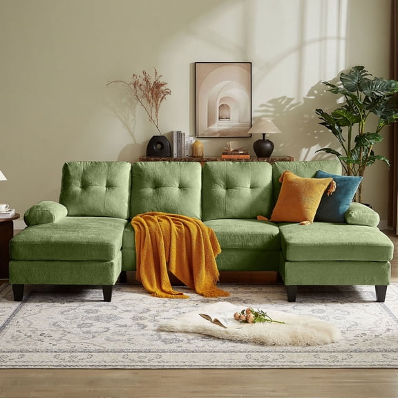 Pingliang Home 105" Sectional Sofa Couch with Oversized Double Chaises,Modern Chenille 4-seater U Shaped Couch,21" Deep Seat Sofa for Living Room Office Studio Apartment