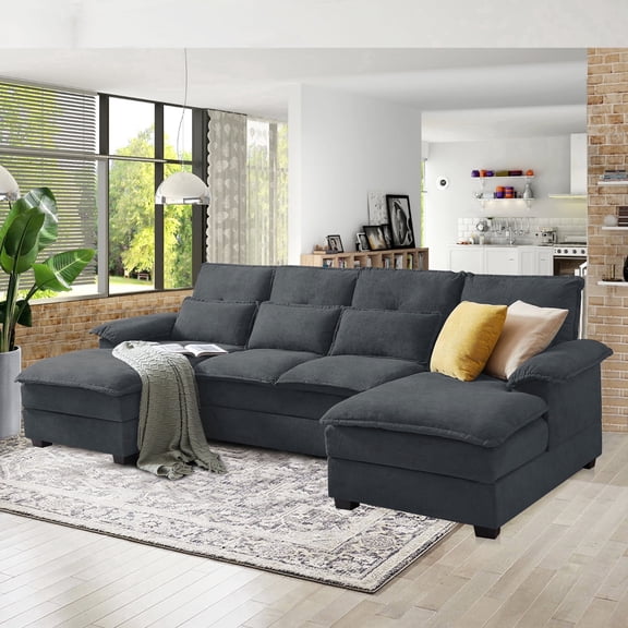 Pingliang Home 110" Oversized U Shaped Couch,4 Seat Sectional Sofa with 4 Pillows,Upholstered Symmetrical Cloud Couch with Double Chaise,Wrap Around Sofa Modular sofa for Living Room Apartment Office