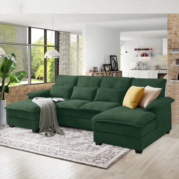 Pingliang Home 110" Oversized U Shaped Couch,4 Seat Sectional Sofa with 4 Pillows,Upholstered Symmetrical Cloud Couch with Double Chaise,Wrap Around Sofa Modular sofa for Living Room Apartment Office
