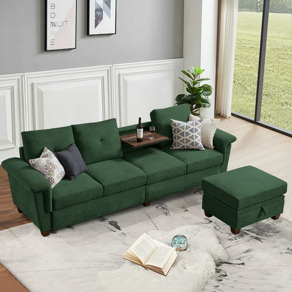 Pingliang Home 109" Sectional Sofa with Storage Ottoman & Coffee Table,4 Seat L Shaped Couch for Living Room,Apartment,Office,Studio