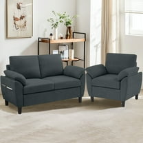 Pingliang Home 2 Pieces Furniture Set, 57" Loveseat and 35" Accent Chair, 1-Seater Single Armchair and 2-Seater Small Sofa Couch with Side Pockets for Dorm,Living Room,Apartment,Office,Studio