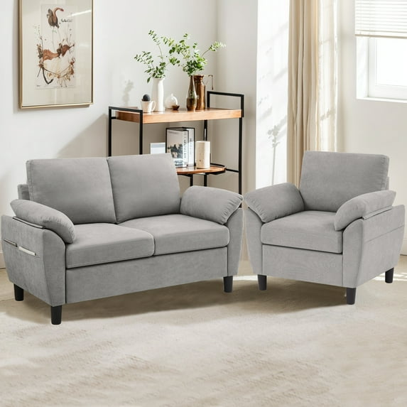 Pingliang Home 2 Pieces Furniture Set, 57" Loveseat and 35" Accent Chair, 1-Seater Single Armchair and 2-Seater Small Sofa Couch with Side Pockets for Dorm,Living Room,Apartment,Office,Studio