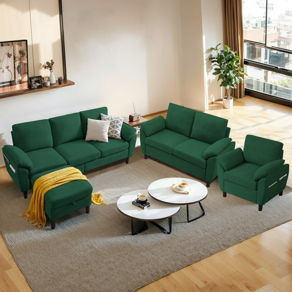 Pingliang Home 3 Piece Sofa Set,Convertible Sectional Sofa Couch with Storage Ottoman and Storage Pockets, L Shaped 3 Seater+Reversible Ottoman+Loveseat+Accent Chair,for Living Room Apartment Office