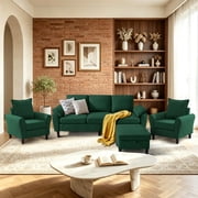Pingliang Home 4 Piece Living Room Furniture Set,Sectional Sofa with Storage Ottoman & 2 Accent Chairs,L Shaped Couch with Footstool & 2 Armchairs,Modern Linen 5 Seater Set for Living Room Apartment