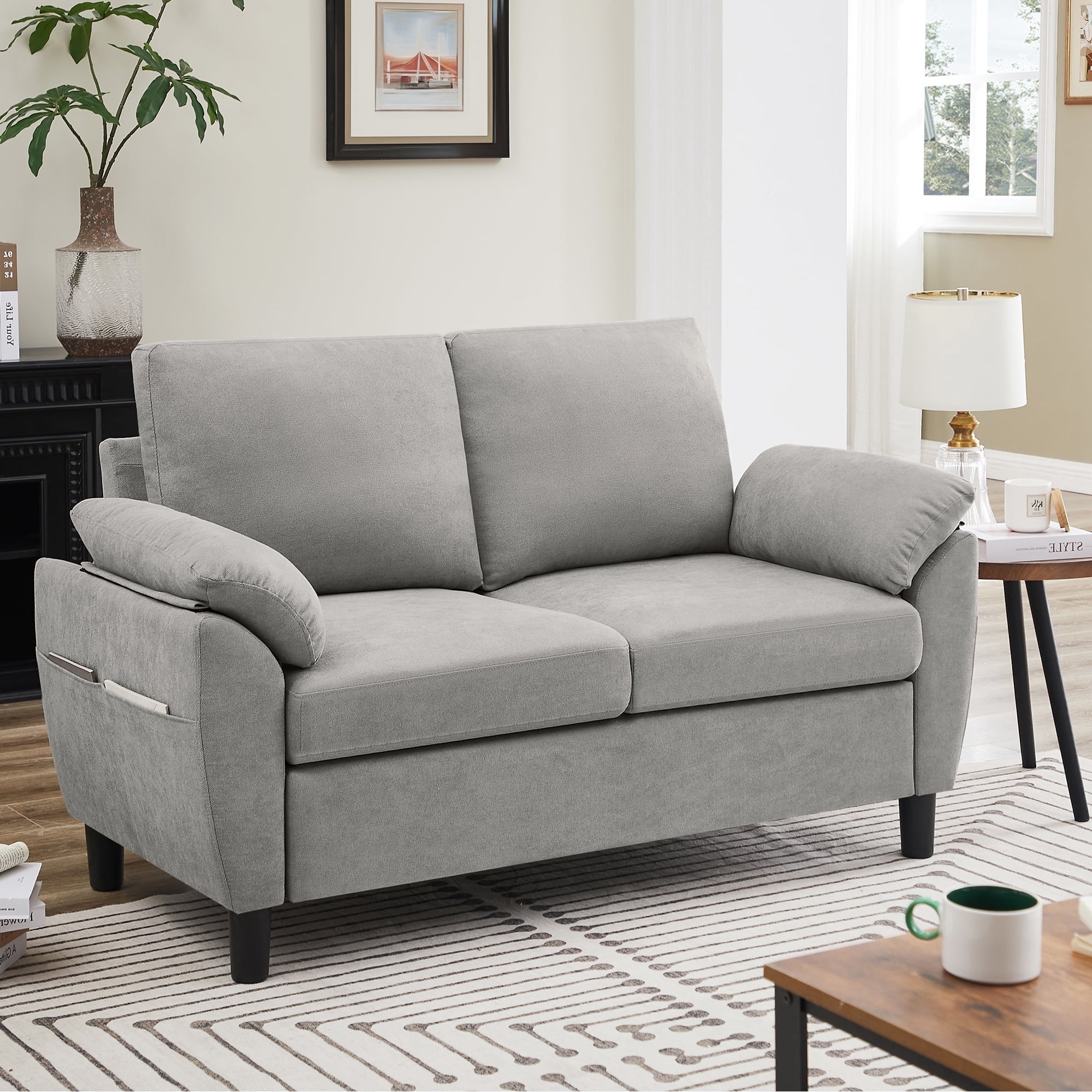 Pingliang Home 56.9" Loveseat with Storage Pockets, 2 Seat Couch Sofa