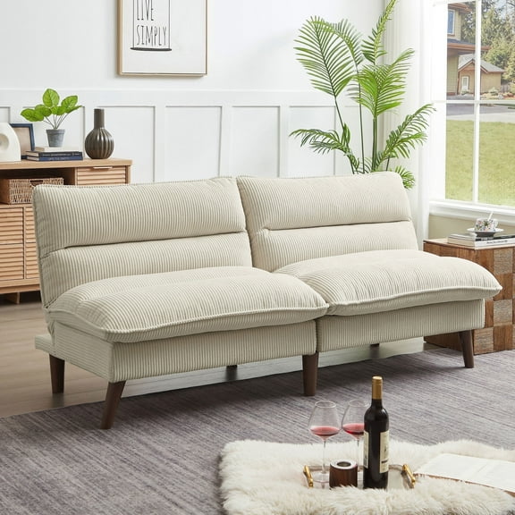Pingliang Home 72" Futon Convertible Sofa Bed,Modern Linen Loveseat Sleeper Sofa Couch for Living Room Apartment Dorm Bedroom Office Studio,Beige