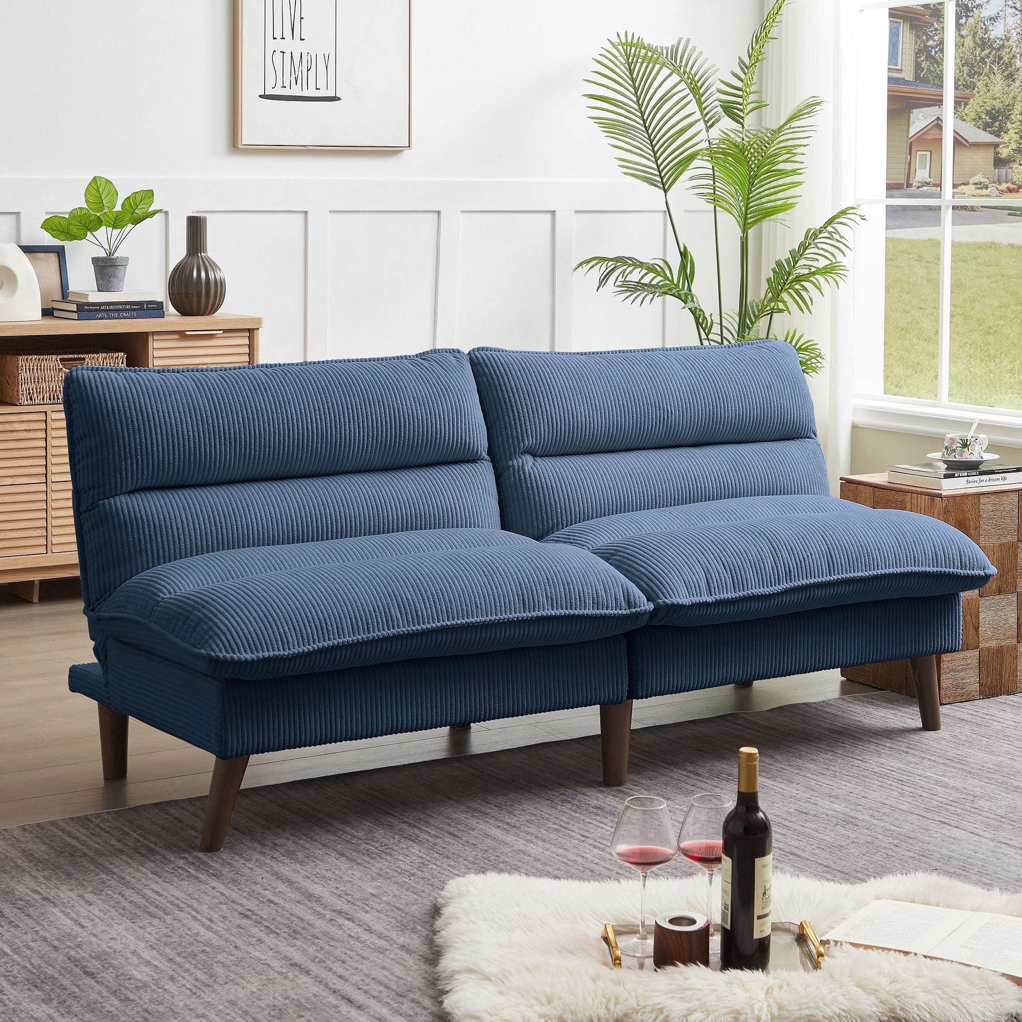 Pingliang Home 72" Futon Convertible Sofa Bed,Modern Linen Loveseat Sleeper Sofa Couch for Living Room Apartment Dorm Bedroom Office Studio,Blue