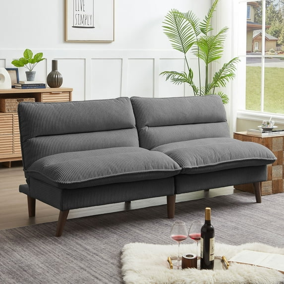 Pingliang Home 72" Futon Convertible Sofa Bed,Modern Linen Loveseat Sleeper Sofa Couch for Living Room Apartment Dorm Bedroom Office Studio,Dark Gray