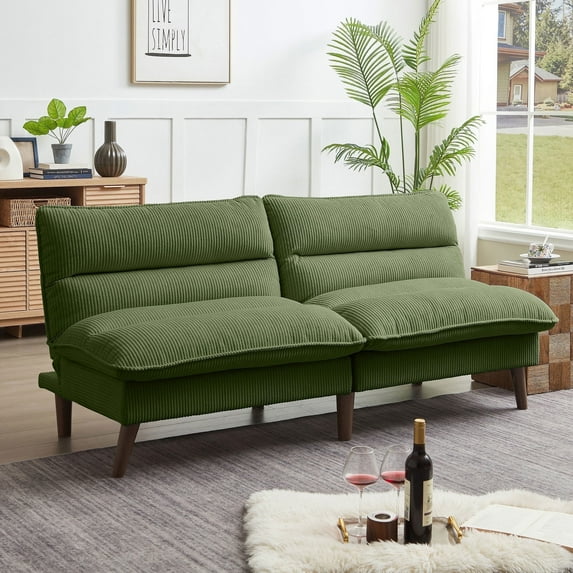 Pingliang Home 72" Futon Convertible Sofa Bed,Modern Linen Loveseat Sleeper Sofa Couch for Living Room Apartment Dorm Bedroom Office Studio,Green