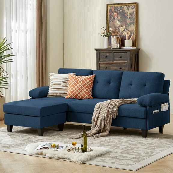 Pingliang Home 84" Convertible Sectional Sofa Couch with Reversible Storage Ottoman & Side Pockets,Deep Seat Modern L Shaped 3 Seat Sofa Couch,for Living Room Office Apartment Studio
