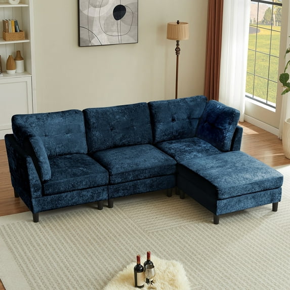 Pingliang Home 99" Sectional Sofa Couch with Oversized Ottoman and Armrest Cushion,Modern Chenille 3-seater L Shaped Couch,22" Deep Seat Sofa for Living Room Office Studio Apartment