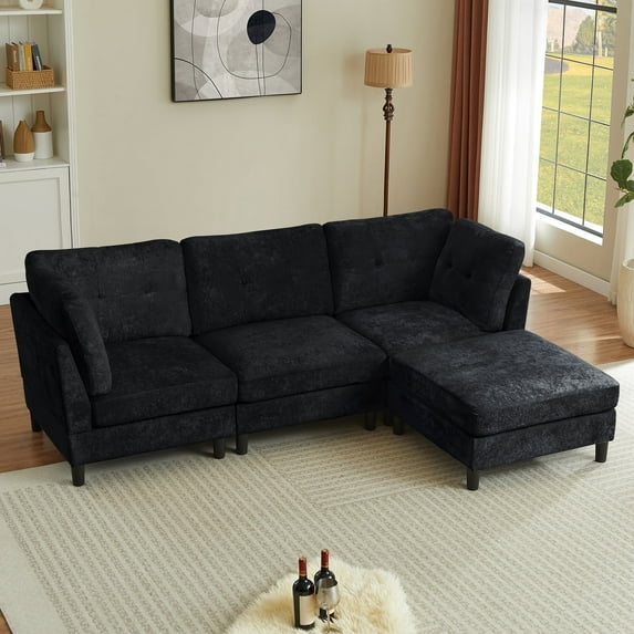 Pingliang Home 99" Sectional Sofa Couch with Oversized Ottoman and Armrest Cushion,Modern Chenille 3-seater L Shaped Couch,22" Deep Seat Sofa for Living Room Office Studio Apartment