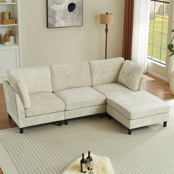 Pingliang Home 99" Sectional Sofa Couch with Oversized Ottoman and Armrest Cushion,Modern Chenille 3-seater L Shaped Couch,22" Deep Seat Sofa for Living Room Office Studio Apartment