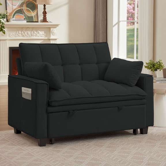 Pingliang Home Convertible Loveseat Reclining Sleeper Sofa Pull Out Bed,2 Seat Small Couch with Storage Side Pockets,for Living Room Apartment Office Studio