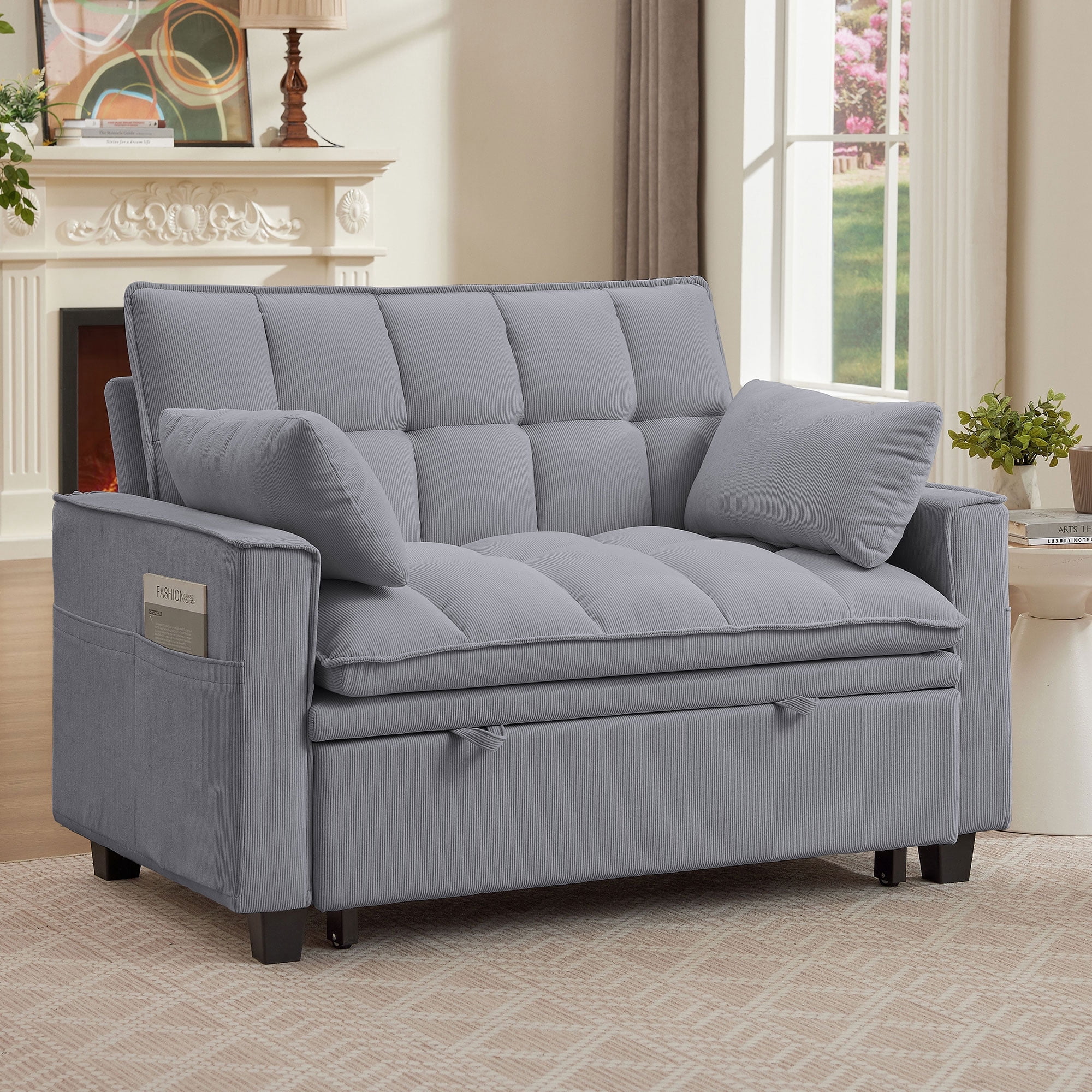 Pingliang Home Convertible Loveseat Reclining Sleeper Sofa Pull Out Bed,2 Seat Small Couch with Storage Side Pockets,for Living Room Apartment Office Studio