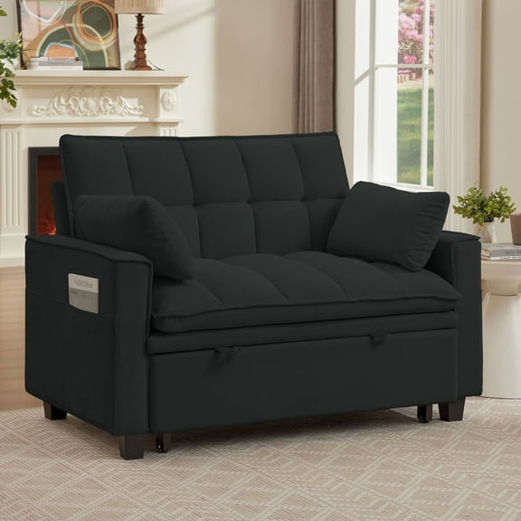 Pingliang Home Convertible Loveseat Reclining Sleeper Sofa Pull Out Bed,2 Seat Small Couch with Storage Side Pockets,for Living Room Apartment Office Studio
