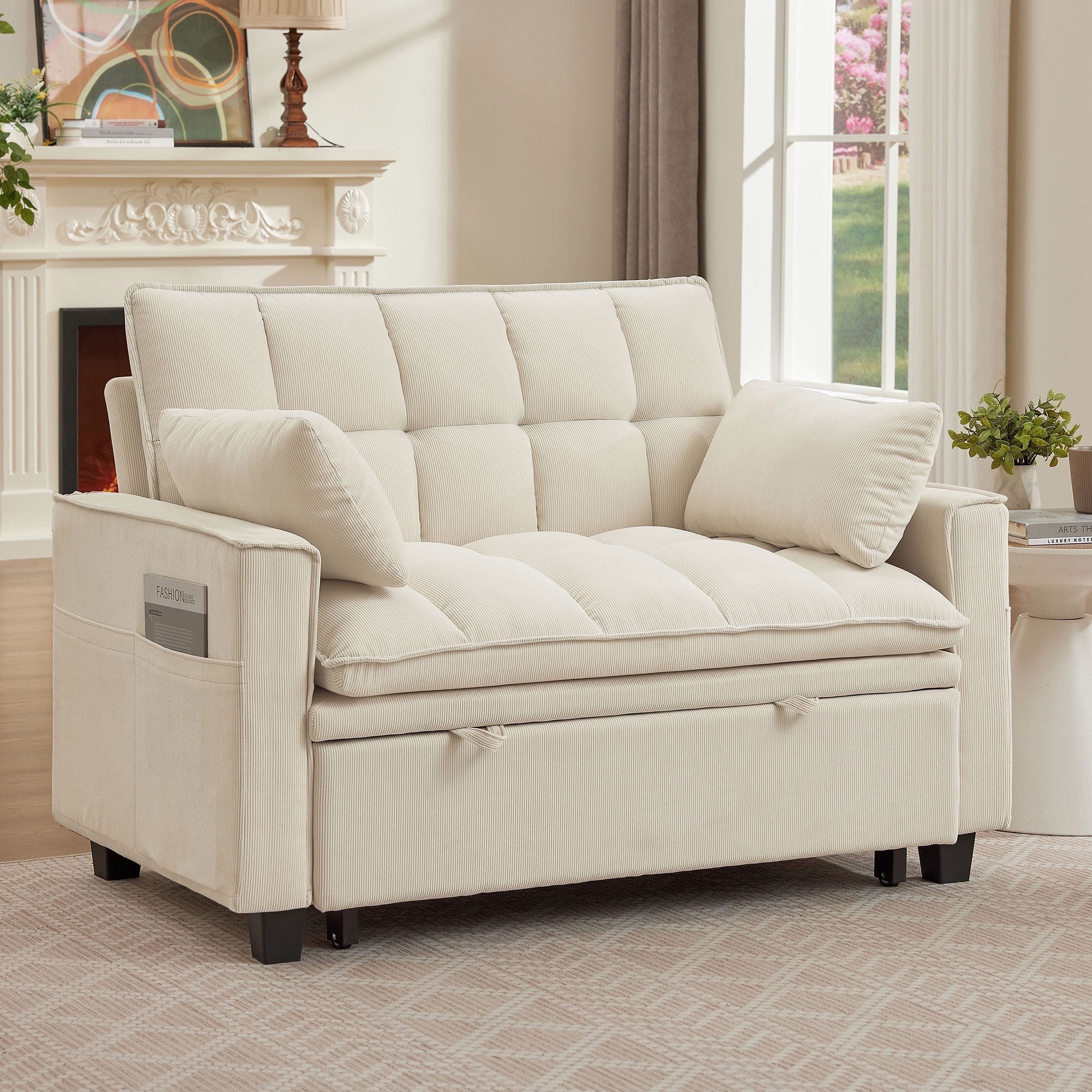 Pingliang Home Convertible Loveseat Reclining Sleeper Sofa Pull Out Bed,2 Seat Small Couch with Storage Side Pockets,for Living Room Apartment Office Studio