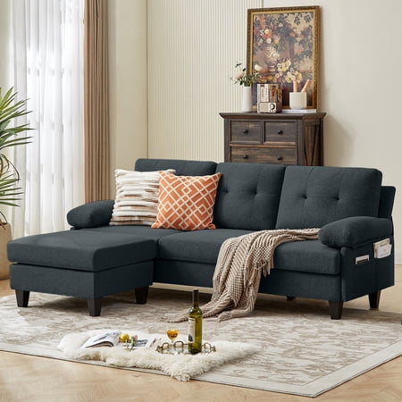Pingliang Home 84" Convertible Sectional Sofa Couch with Reversible Storage Ottoman & Side Pockets,Deep Seat Modern L Shaped 3 Seat Sofa Couch,for Living Room Office Apartment Studio