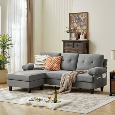 Pingliang Home 86" Convertible Sectional Sofa Couch with Reversible Ottoman & Side Storage Pockets,Deep Seat Modern L Shaped 3 Seat Sofa Couch,for Living Room Office Apartment Studio