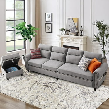 Convertible Sectional Sofa Couch with Reversible Ottoman, Modern L Shaped 4 Seat Sofa with Storage Ottoman and Side Pockets for Living Room Office Studio Apartment