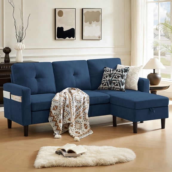 Pingliang Home Sectional Sofa with Storage Ottoman, Modern Couch with Footstool and Side Pockets,3 Seat L Shaped Couches for Living Room Apartment Office Studio