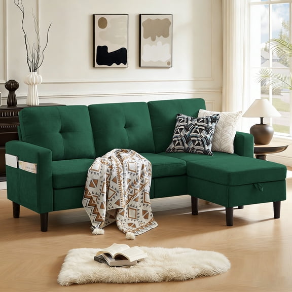 Pingliang Home Sectional Sofa with Storage Ottoman, Modern Couch with Footstool and Side Pockets,3 Seat L Shaped Couches for Living Room Apartment Office Studio