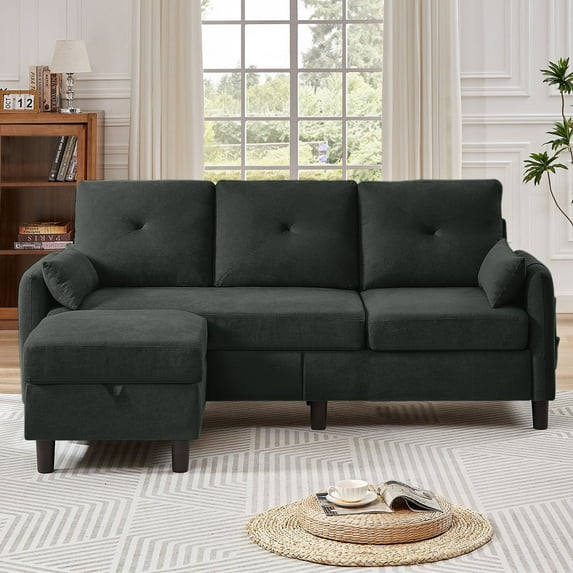 Pingliang Home Convertible Sectional Sofa L Shaped Sofa Modern Fabric 3 Seat Couch with Reversible Storage Ottoman and Side Storage Pocket for Living Room Office Apartment Studio