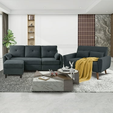 Pingliang Home Furniture Set with 4 Throw Pillows,Convertible Sectional Sofa with Storage Ottoman and Loveseat, 3 Seat L Shaped Couch with Side Storage Pockets for Living Room Office Apartment Studio