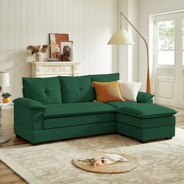Pingliang Home 82" Convertible Sectional Sofa with Reversible Chaise,Modern 3 Seat L Shaped Comfy Cloud Couch with Footstool for Living Room Apartment Office Studio,Tool Free Assemble,Green