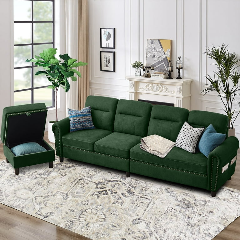 Pingliang Home Convertible Sectional Sofa Couch with Storage Ottoman Side Pockets L Shaped 4 Seater Sofa Couch with Reversible Footstool Modern