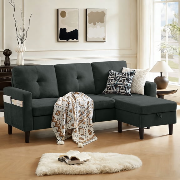 Pingliang Home Sectional Sofa with Storage Ottoman, Modern Couch with Footstool and Side Pockets,3 Seat L Shaped Couches for Living Room Apartment Office Studio