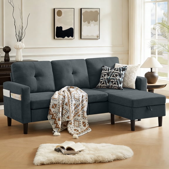 Pingliang Home Sectional Sofa with Storage Ottoman, Modern Couch with Footstool and Side Pockets,3 Seat L Shaped Couches for Living Room Apartment Office Studio