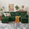 thumbnail image 1 of Pingliang Home Corduroy Sectional Sofa with Double Ottomans, Modern Modular Sofa Couch with Storage,4 Seat U-Shaped Couch Sofa for Living Room, Apartment, APT,Office,Studio,Green, 1 of 8