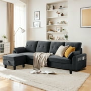 Pingliang Home Convertible Sectional Sofa with Storage Ottoman and Side Storage Pockets,Modern 4 Seat L Shaped Couch with 19.3" Seat Depth for Living Room Office Apartment Studio,Dark Gray