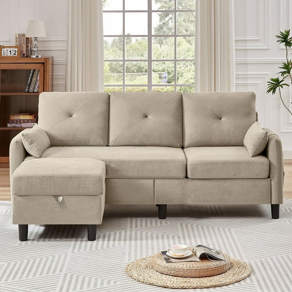 Pingliang Home Convertible Sectional Sofa L Shaped Sofa Modern Fabric 3 Seat Couch with Reversible Storage Ottoman and Side Storage Pocket for Living Room Office Apartment Studio