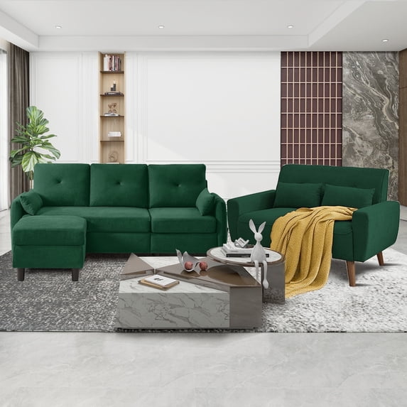 Pingliang Home Furniture Set with 4 Throw Pillows,Convertible Sectional Sofa with Storage Ottoman and Loveseat, 3 Seat L Shaped Couch with Side Storage Pockets for Living Room Office Apartment Studio