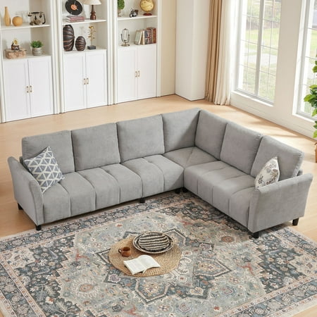 Pingliang Home 102" Convertible Sectional Sofa Couch,Upholstered Oversized Modern 6 Seat L Shaped Couch Corner Sofa Reversible Sofa Set for Living Room Apartment Office Studio