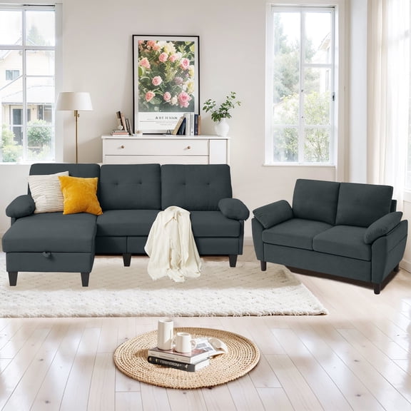 Pingliang Home Furniture Set,Convertible Sectional Sofa Couch with Reversible Ottoman and Loveseat for Living Room Office Apartment,Tool Free Assembly,3-Seater L-shaped Sofa Couch with Chaise