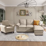 Pingliang Home Furniture Sofa Set,Convertible Sectional Sofa with Reversible Ottoman and Accent Chair,3 Seat L-shaped Couch with Zippered Armrest and Armchair for Home Living Room Apartment Office
